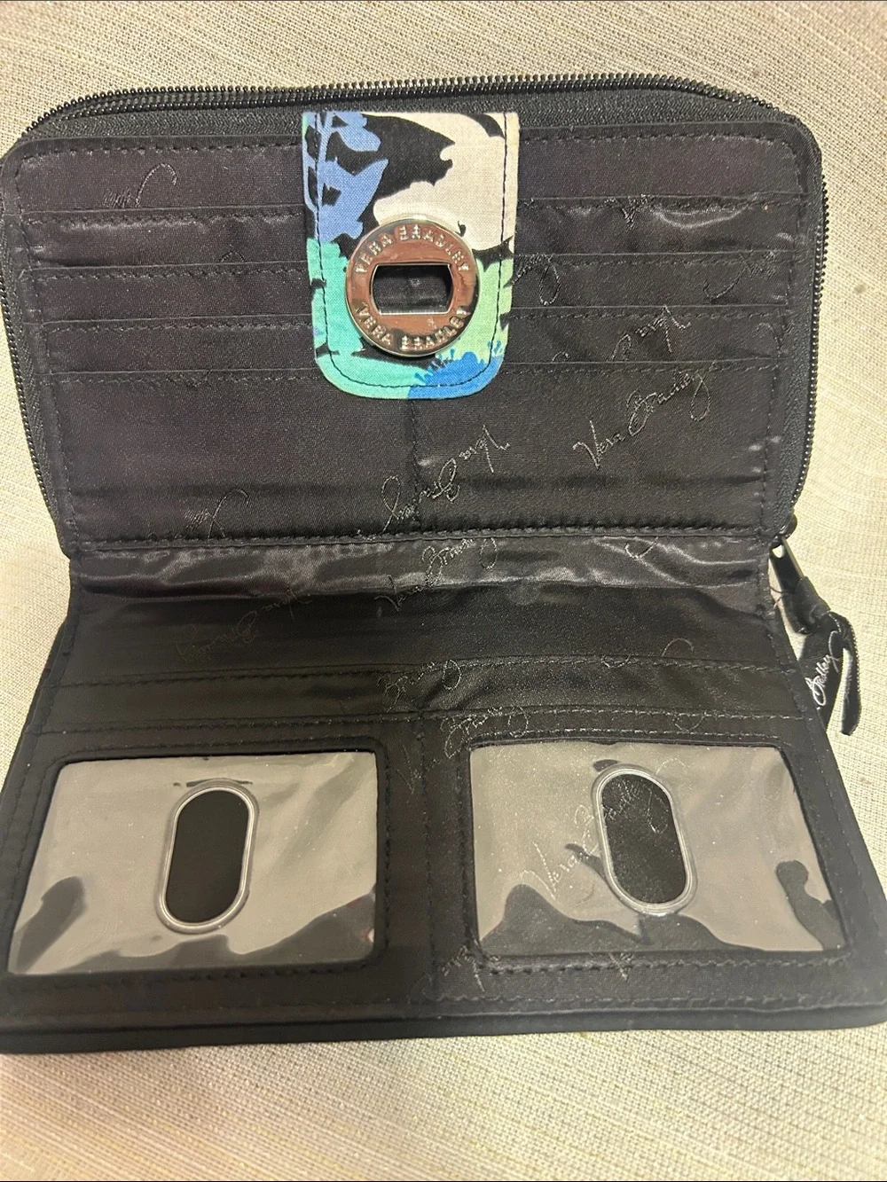 Vera Bradley Blue Turquoise Floral Turn Lock Zip Wallet – Like New